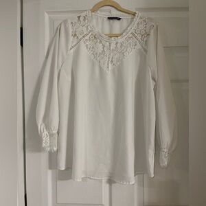 BloomChic white long sleeve lace detail blouse top‎ women’s plus 14/16 poet
